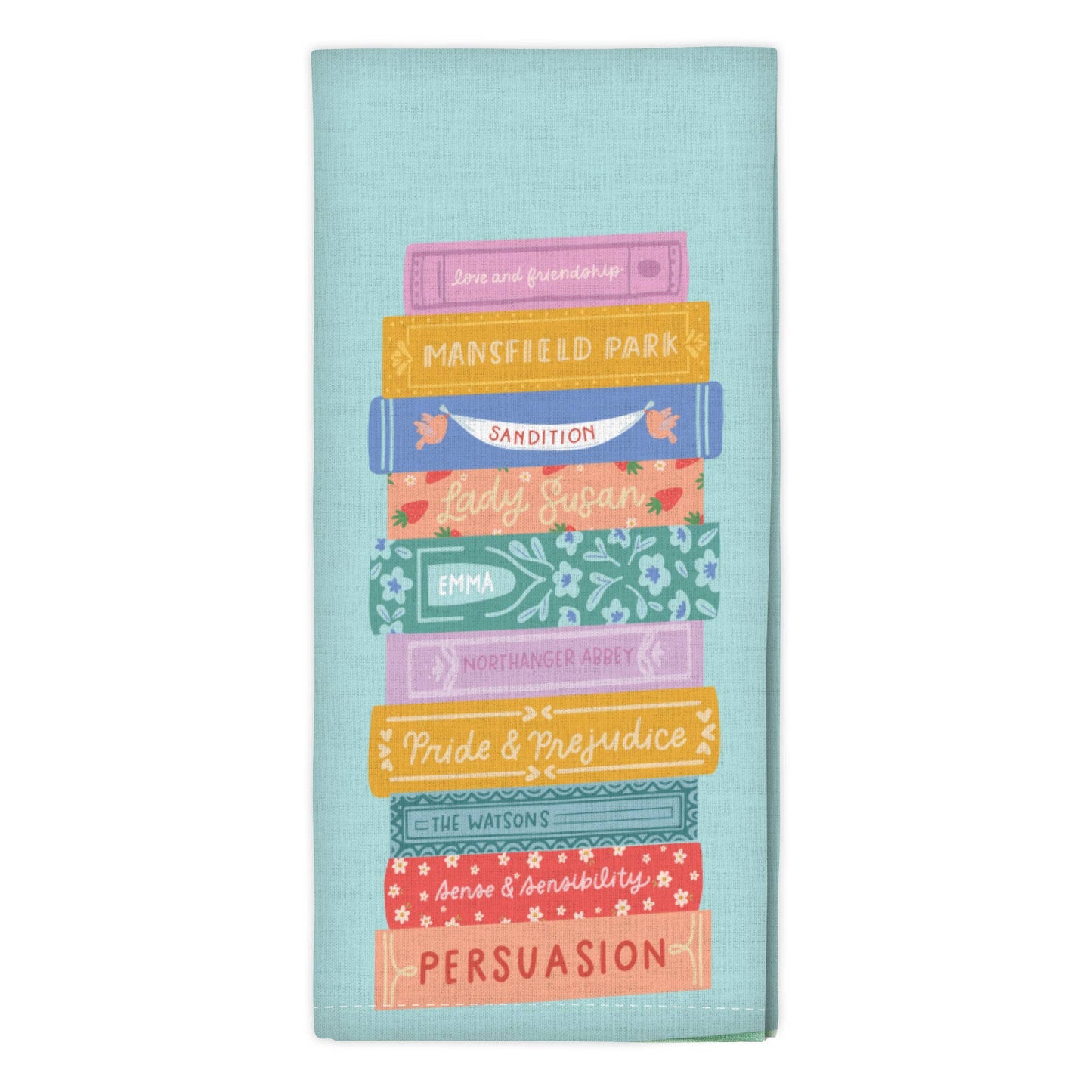 Jane Austen Book Stack Tea Towel