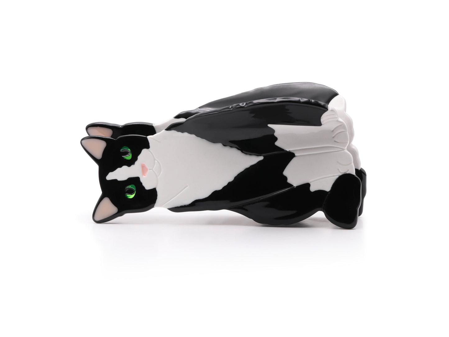 Black and white cat-shaped hair claw on a white background