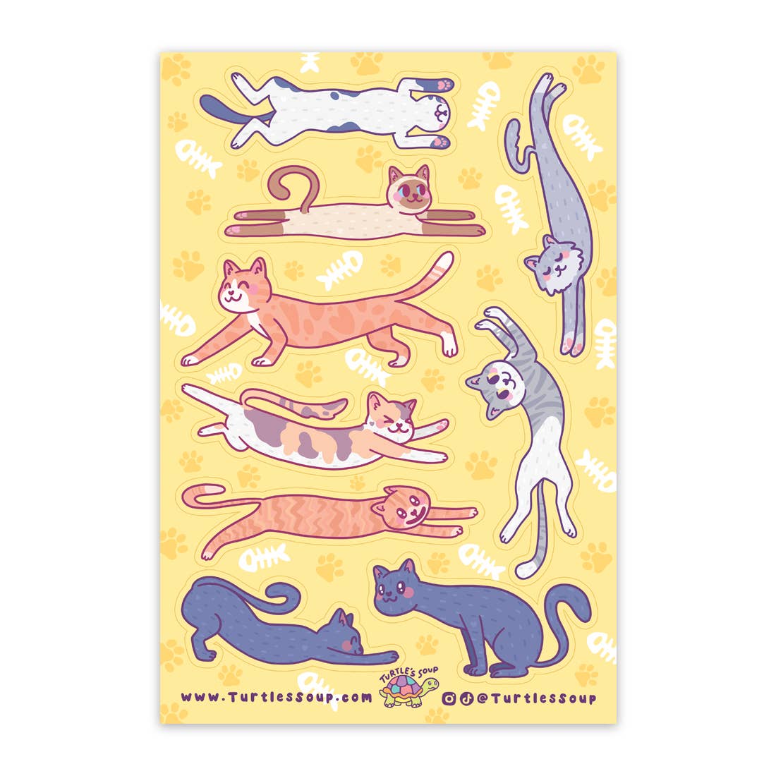 Sparkly Long Cats Funny Kitty Glitter Sticker Sheet
