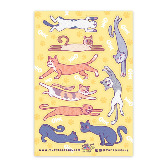 Sparkly Long Cats Funny Kitty Glitter Sticker Sheet