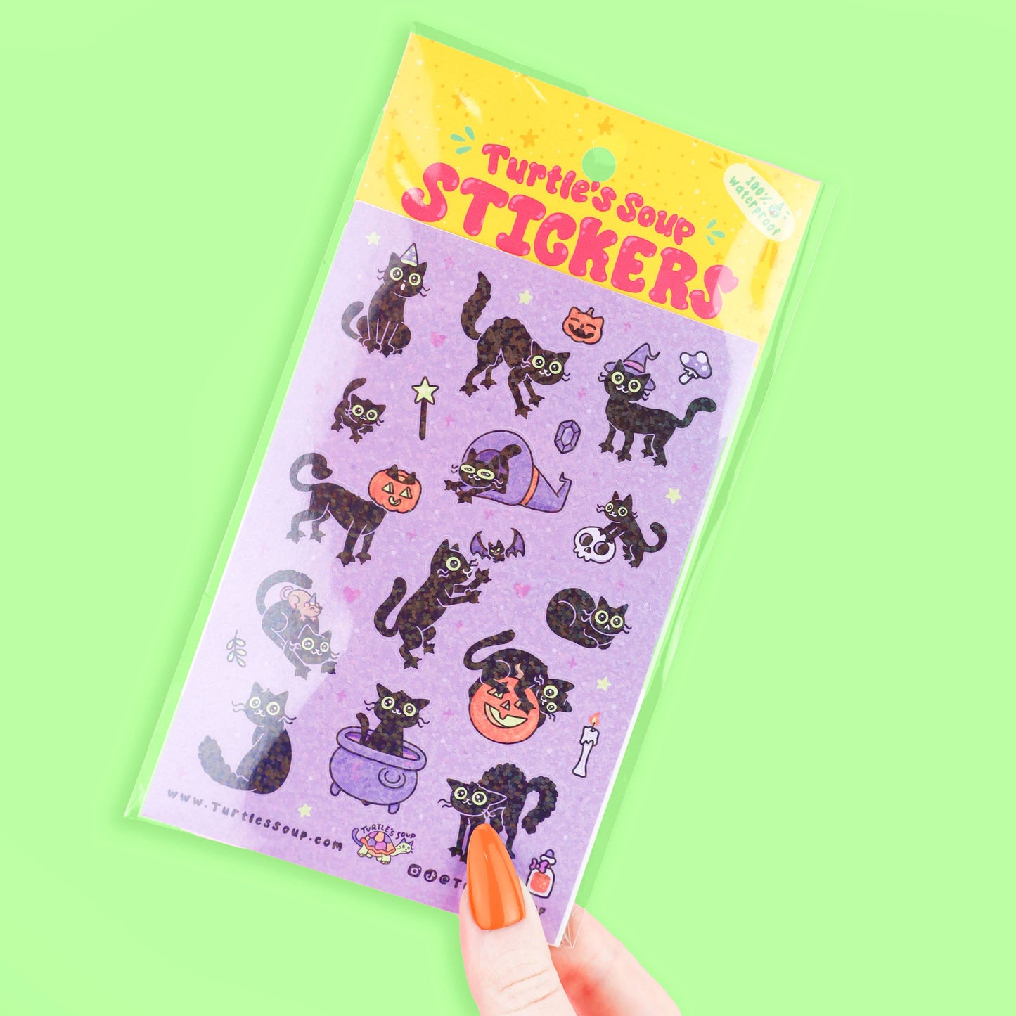 Black Kitty Pumpkin Glitter Sticker Sheet