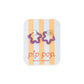 Flower-shaped earrings on a 'pip pop' branded card with orange and white stripes.