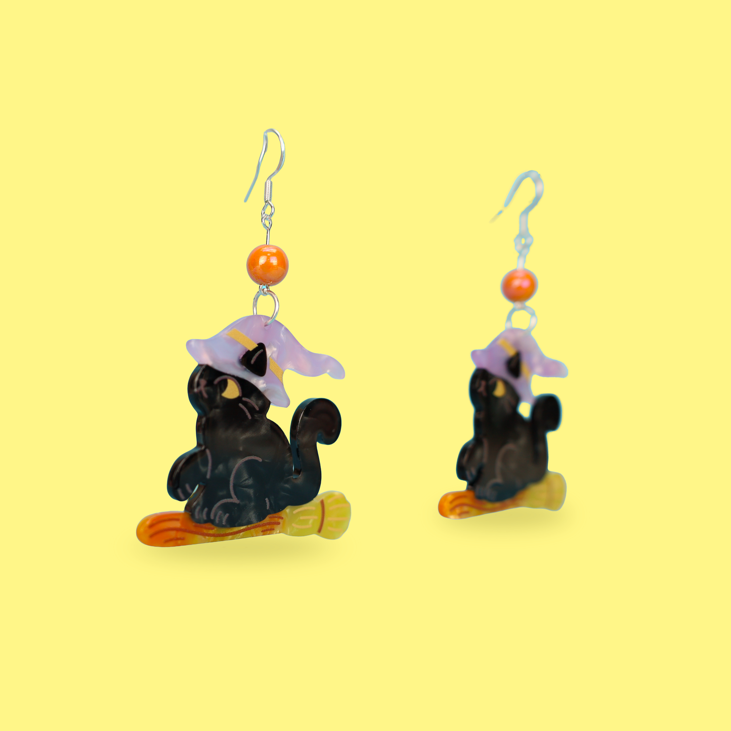 Witch's Black Cat Witchy Acetate Dangle Earrings