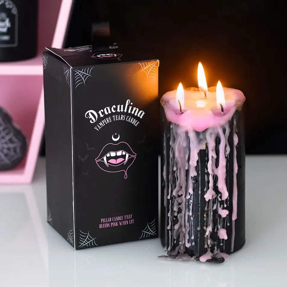 Pink Gothic Vampire Tears Bleeding Pillar Candle