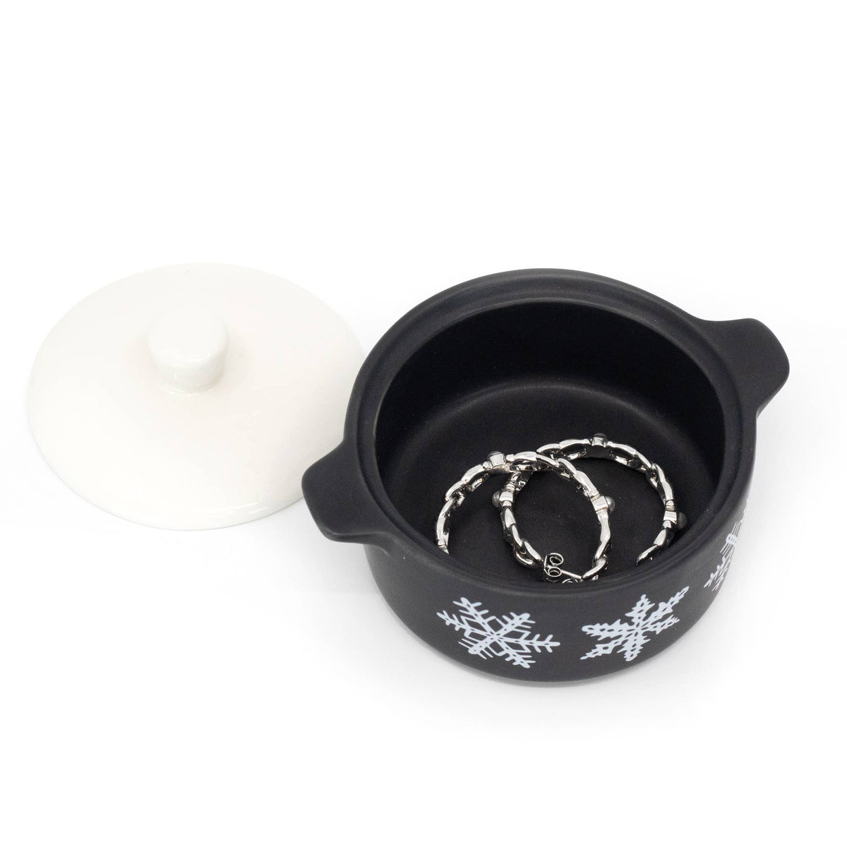 Pyrex-Inspired Black Snowflake Casserole Ceramic Trinket Box