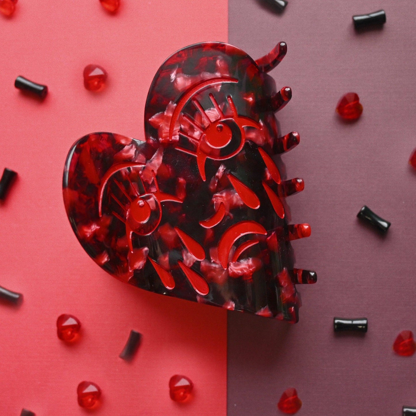 Red Crying Heart Hair Claw