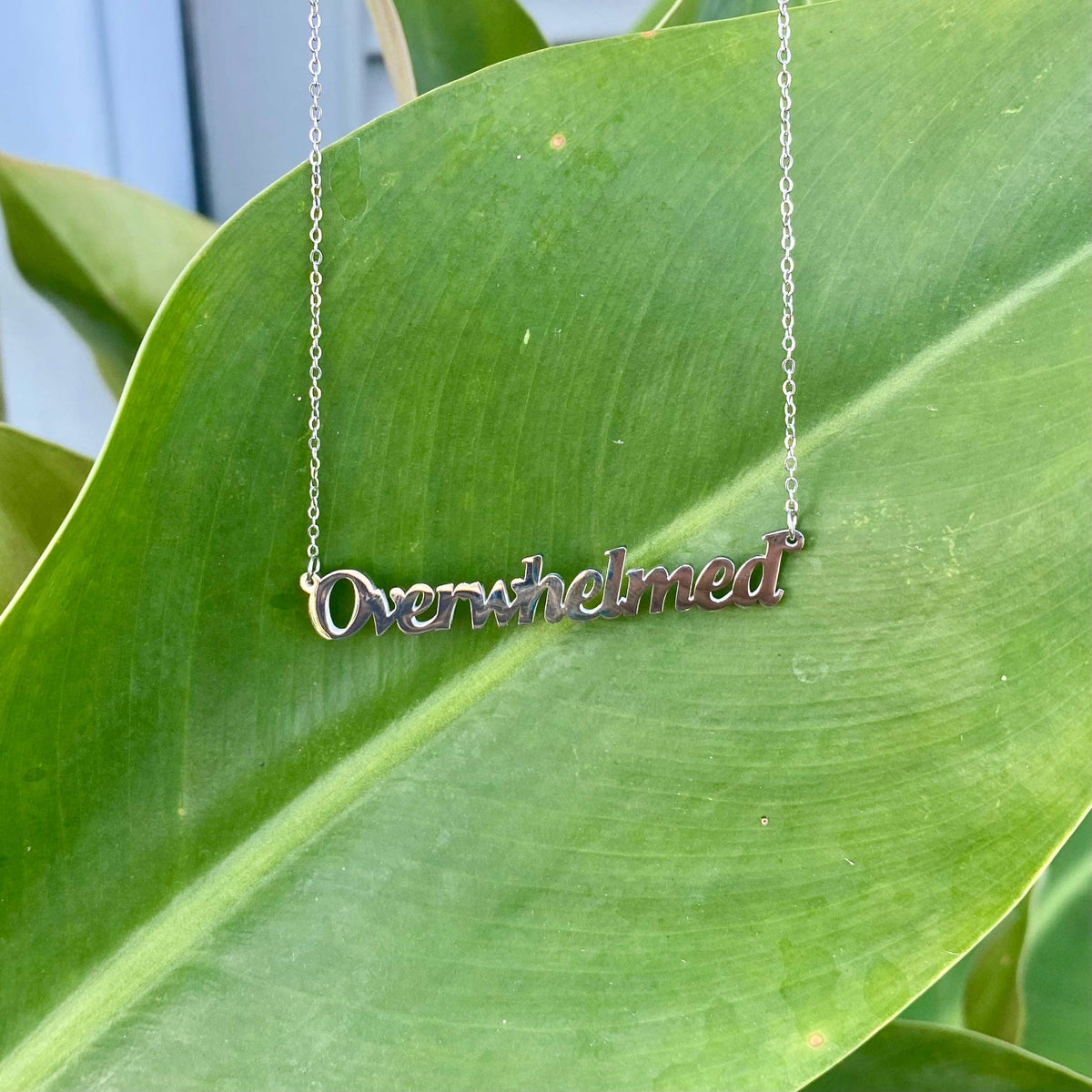 Overwhelmed Nameplate Necklace: Gold