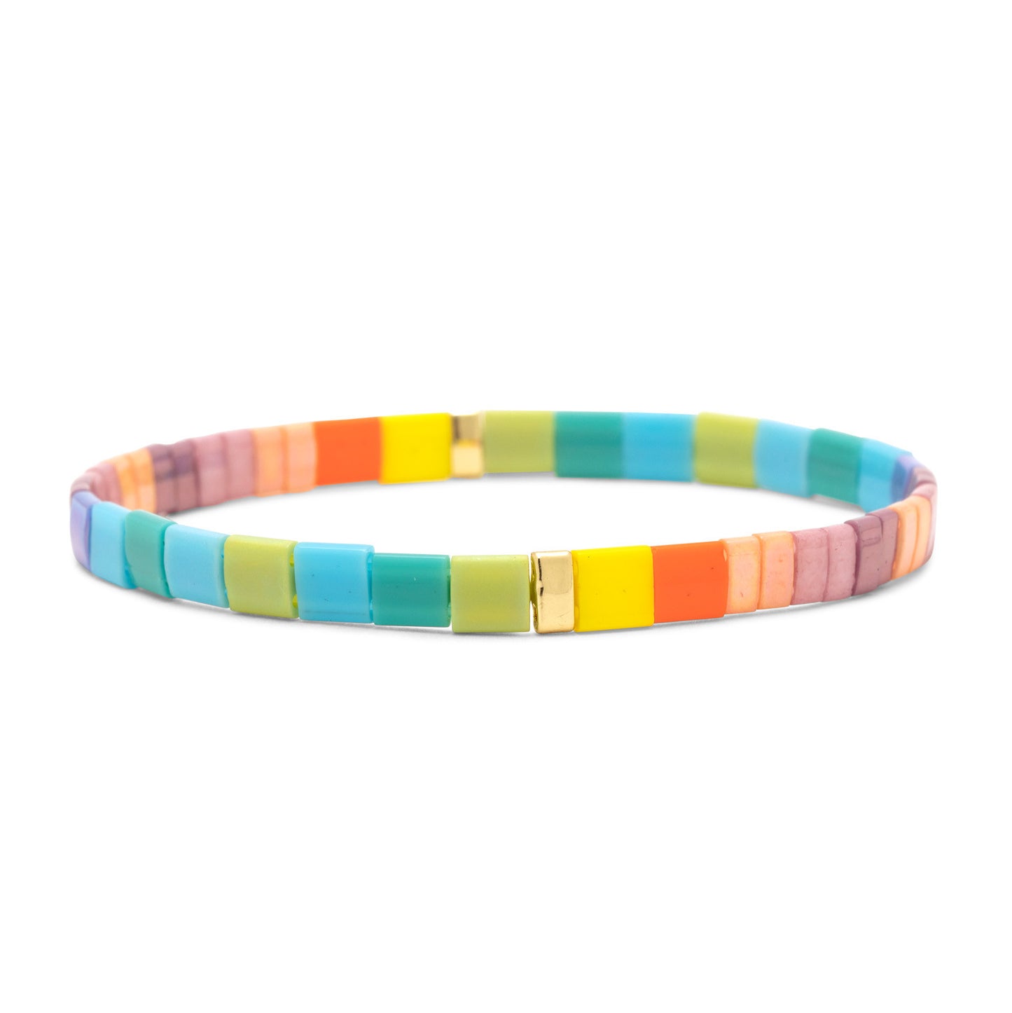 Colorful beaded bracelet on a white background