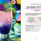 Colorful cocktail with a garnish on a vibrant background, accompanied by a recipe card for 'Drunken Butterfly' cocktail.