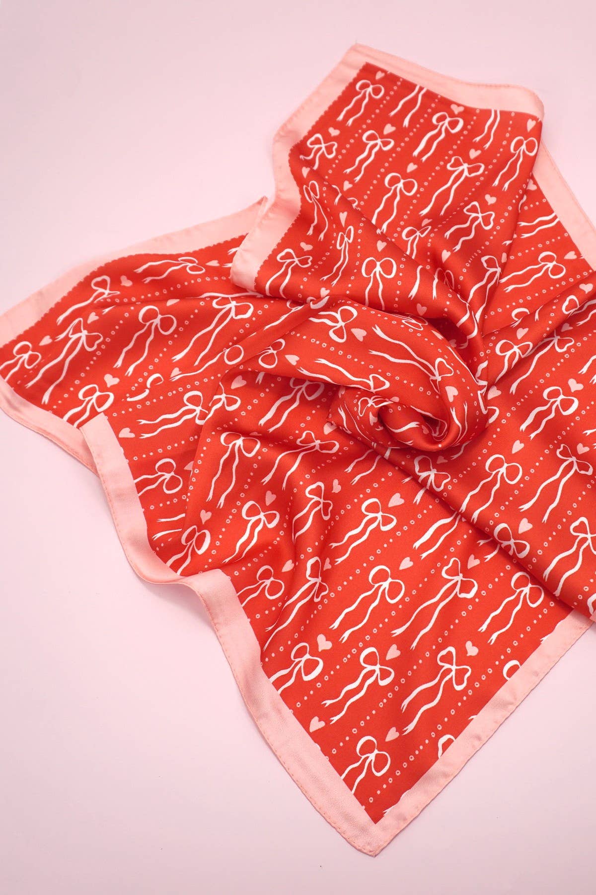 Bow and Heart Silk Finish Bandana Scarf