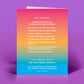 Colorful card with humorous birthday advice on a purple background