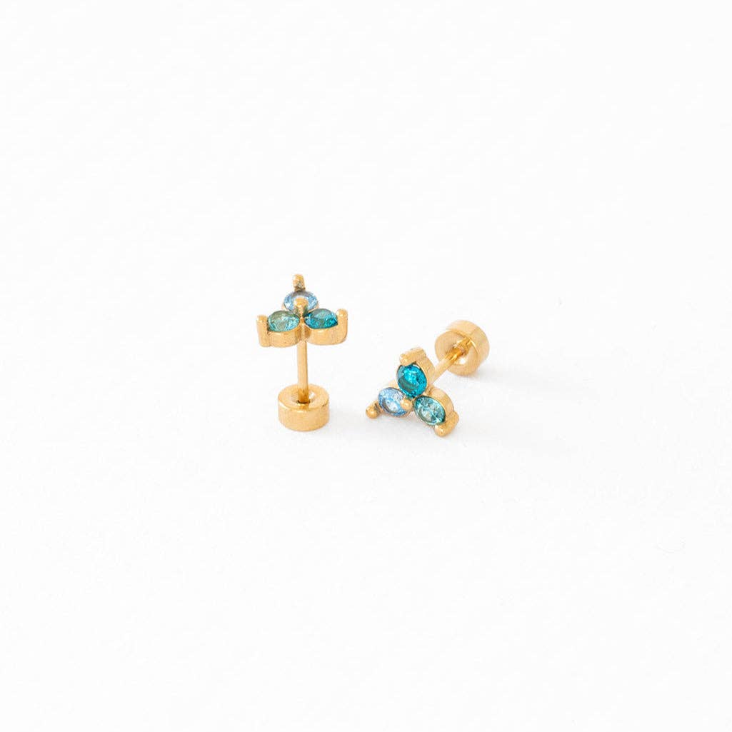 Electric Blue Ombré Gem Flat Back Stud Earrings - Hypoallergenic