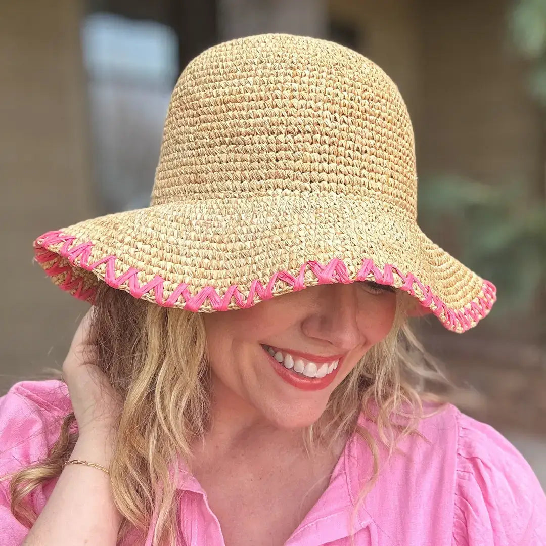 Floppy Bucket Hat - Pink Zigzag Trim