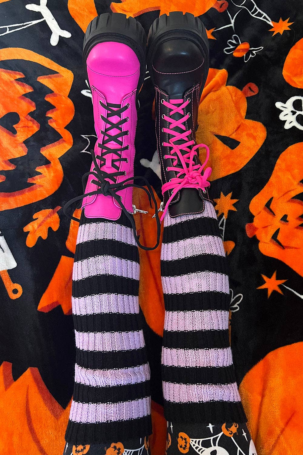 Funeral Flowers Striped Leg Warmers