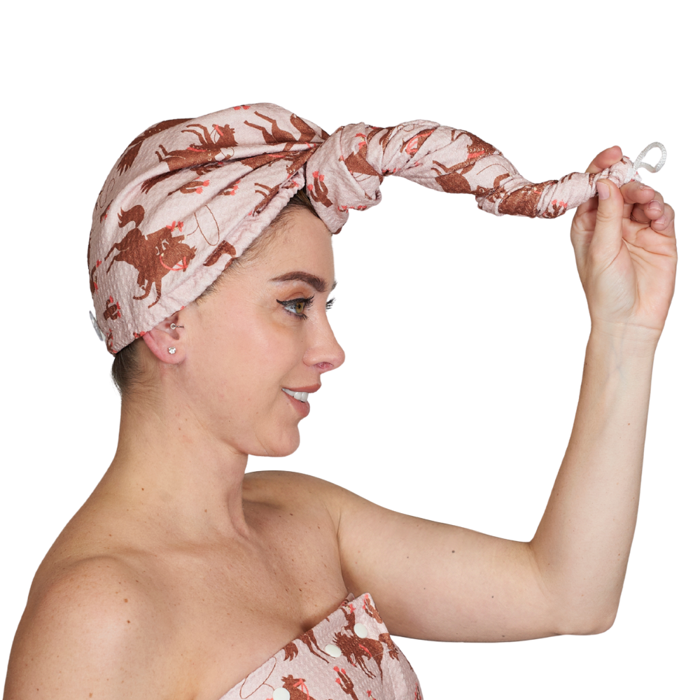 Rodeo Coral Hair Towel Wrap Double Sided