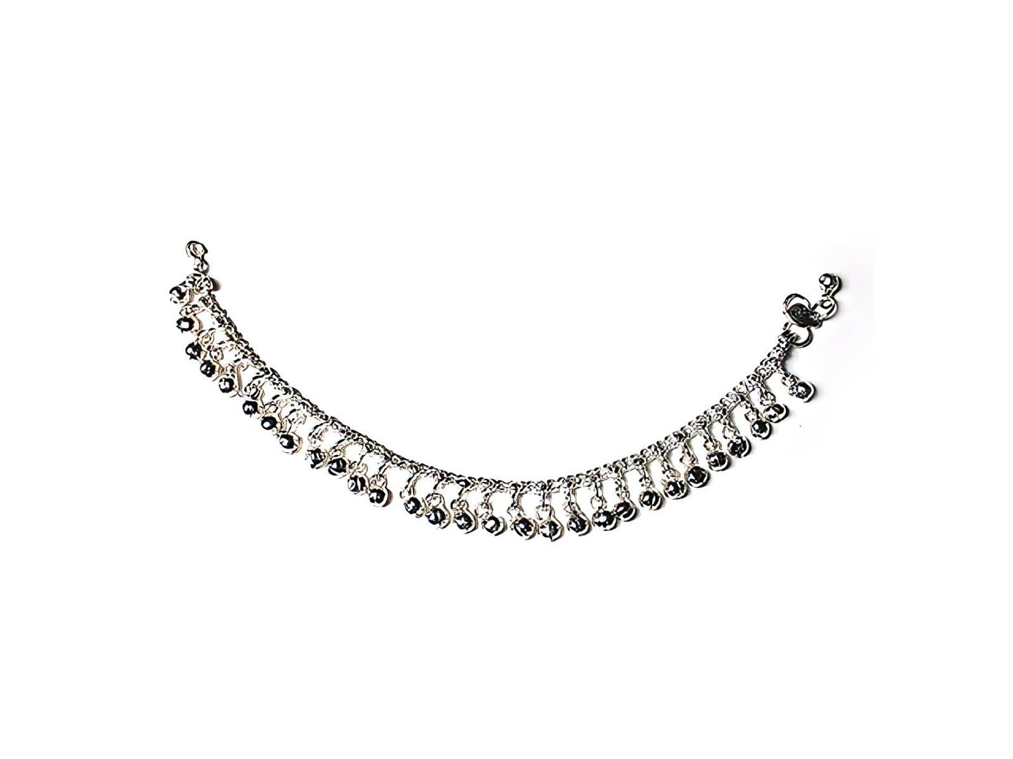 Silver anklet with bells on a white background