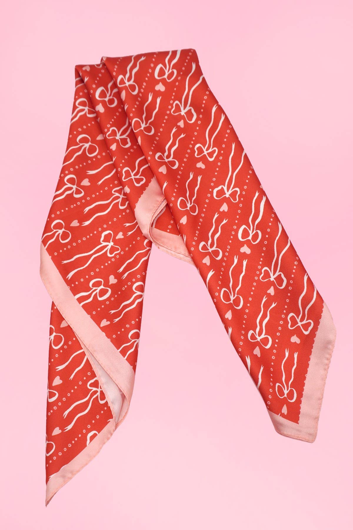 Bow and Heart Silk Finish Bandana Scarf