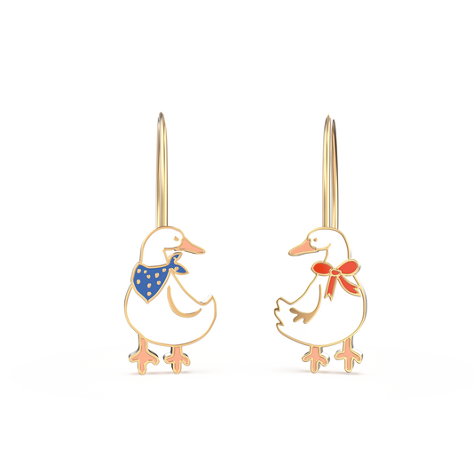Duck Earrings - Gold Statement Jewelry - Animal Lover Gift