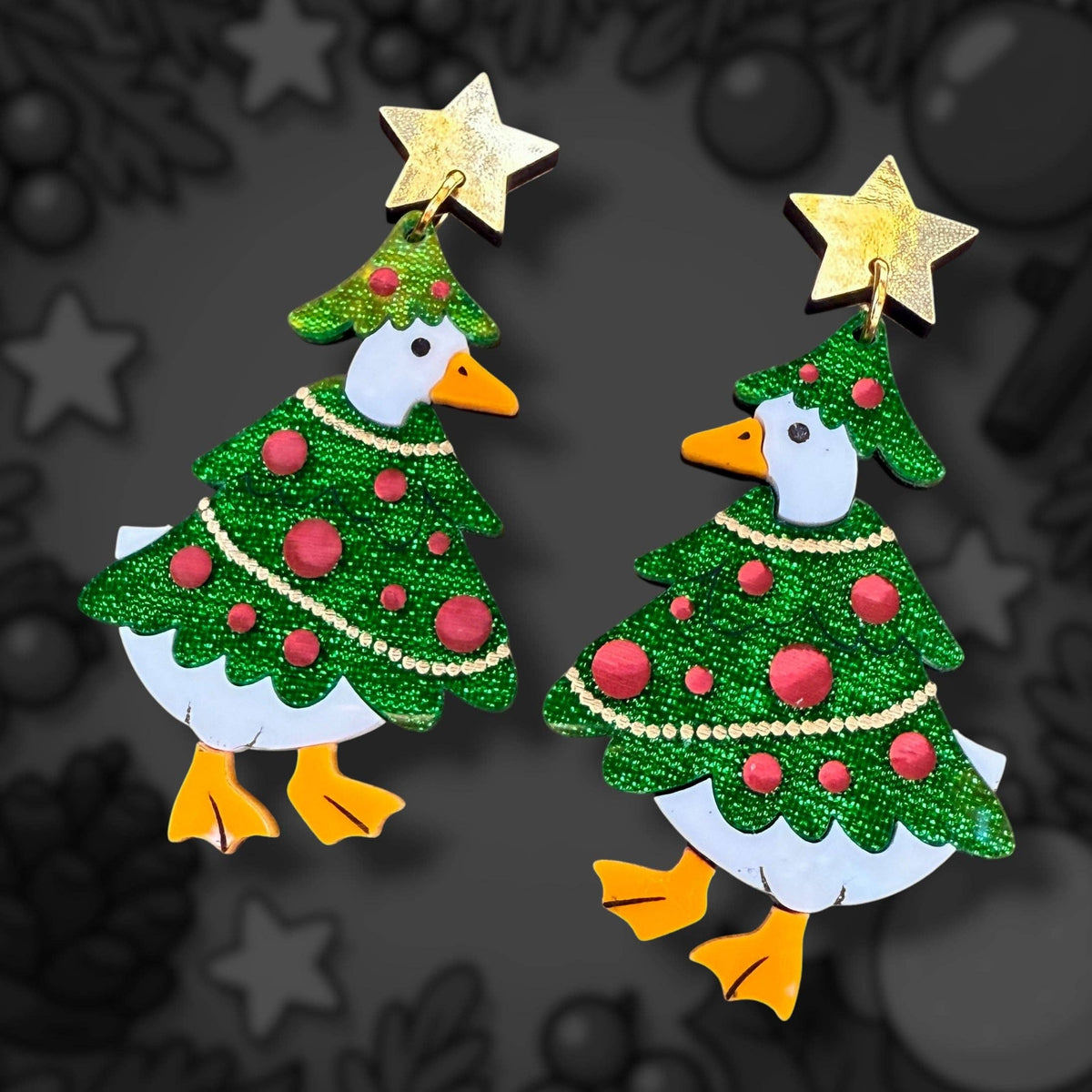 Christmas Tree Goose Dangle Earrings