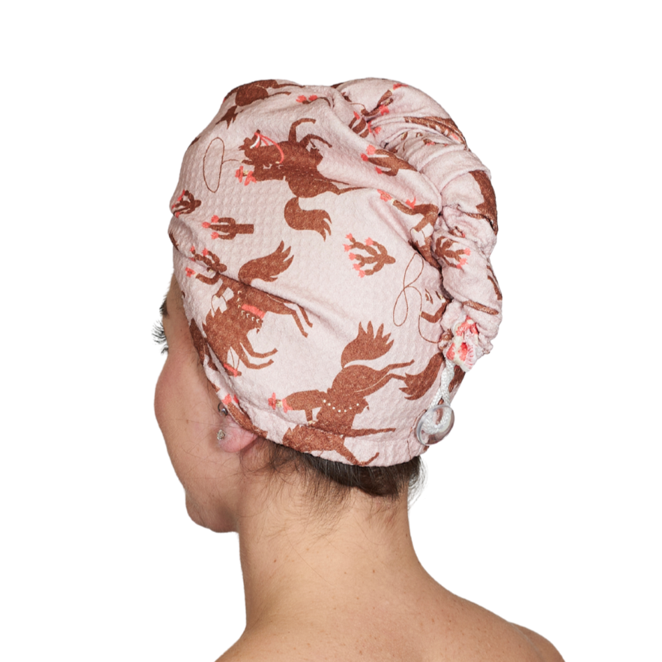Rodeo Coral Hair Towel Wrap Double Sided