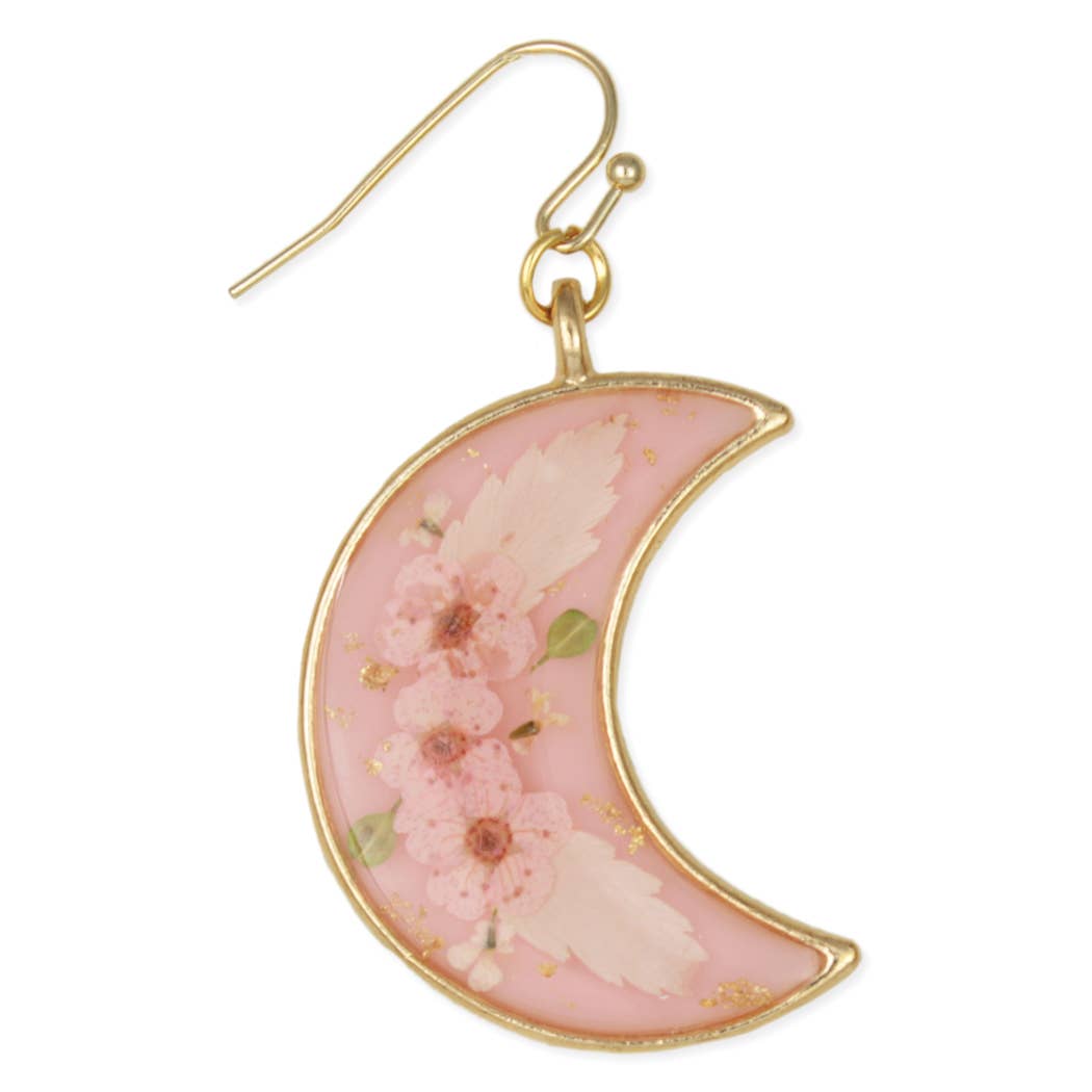 Pink Moon Pink Dried Flower Gold Earrings