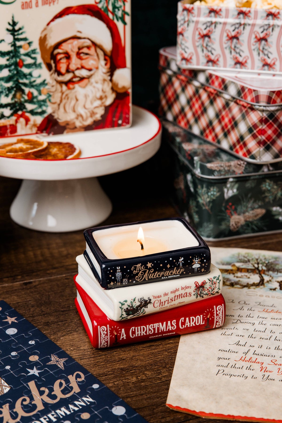 Stacked Books Candle Holiday Classics