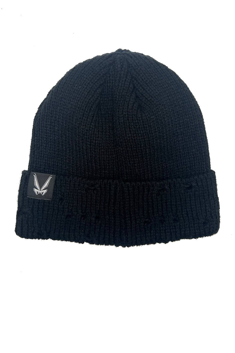 Distressed Pierced White Bat Beanie
