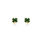 Green shamrock gold stud earrings on a white background