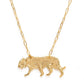 Gold tiger pendant chain necklace on a white background