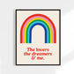 Framed poster with a rainbow and text on a white background