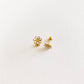 Gold flower-shaped earrings on a light gray background