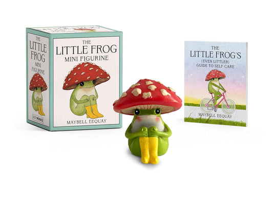 Mini frog figurine with red mushroom hat and packaging on a white background