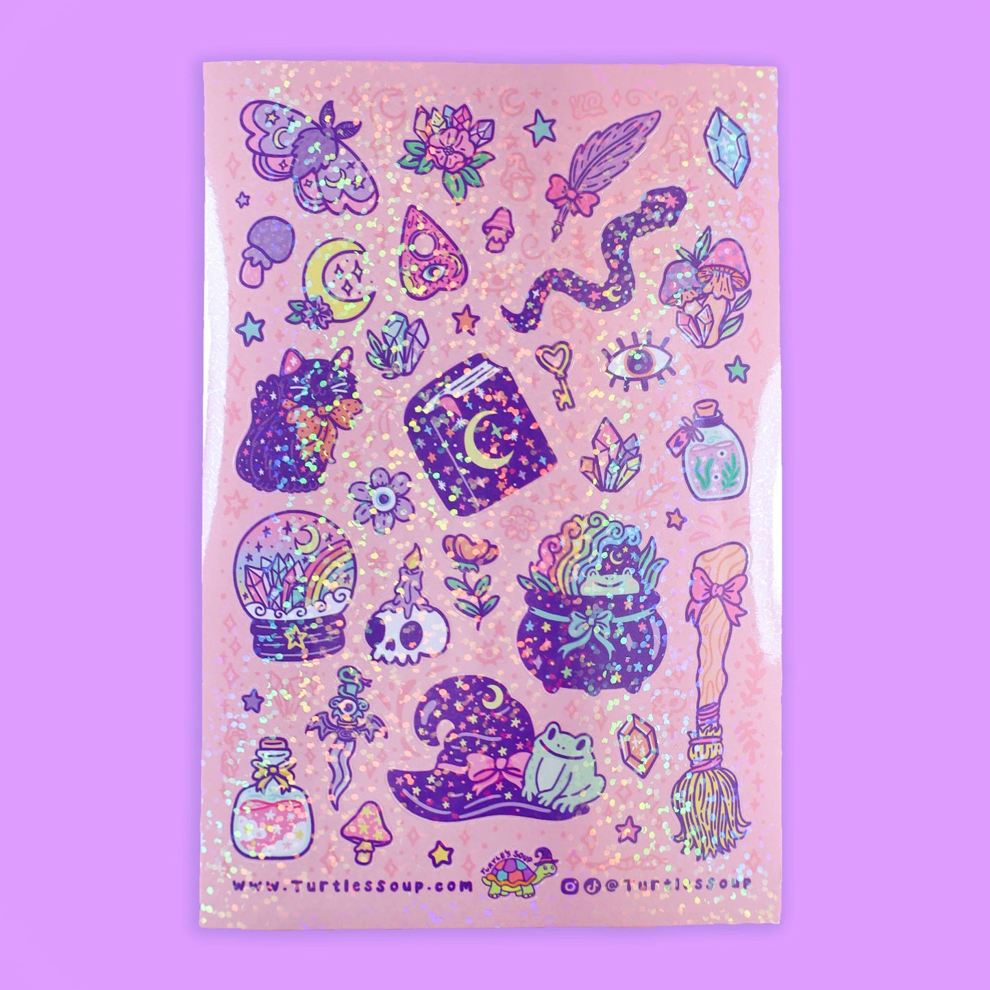 Witch and Sorcery Pastel Goth Kawaii Glitter Sticker Sheet