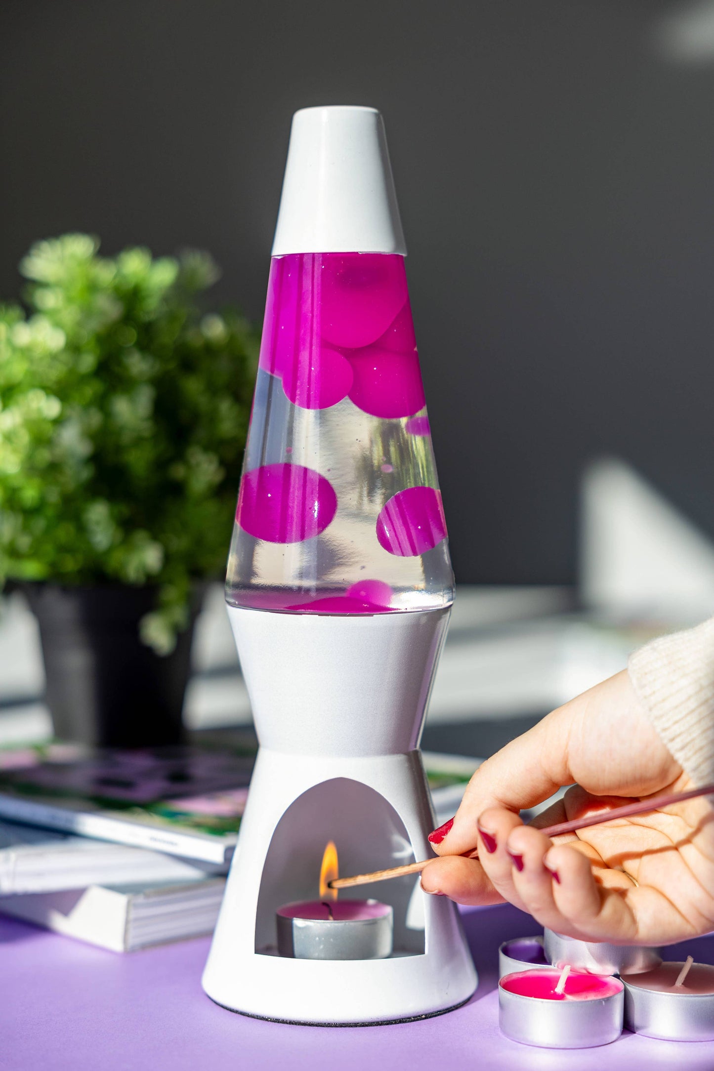 White and Pink Lava Lamp Candle