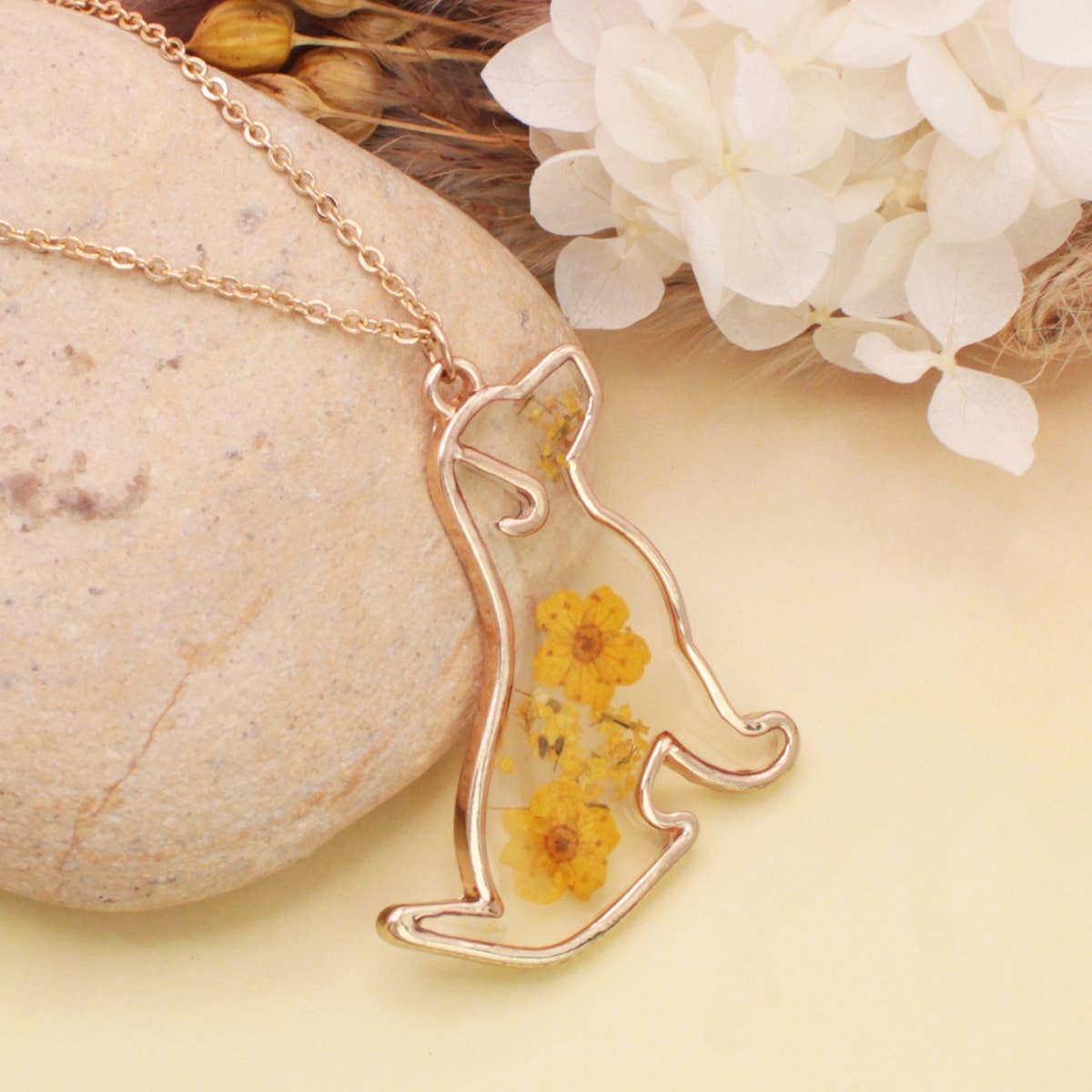 Gold Dog Dried Flower Necklace