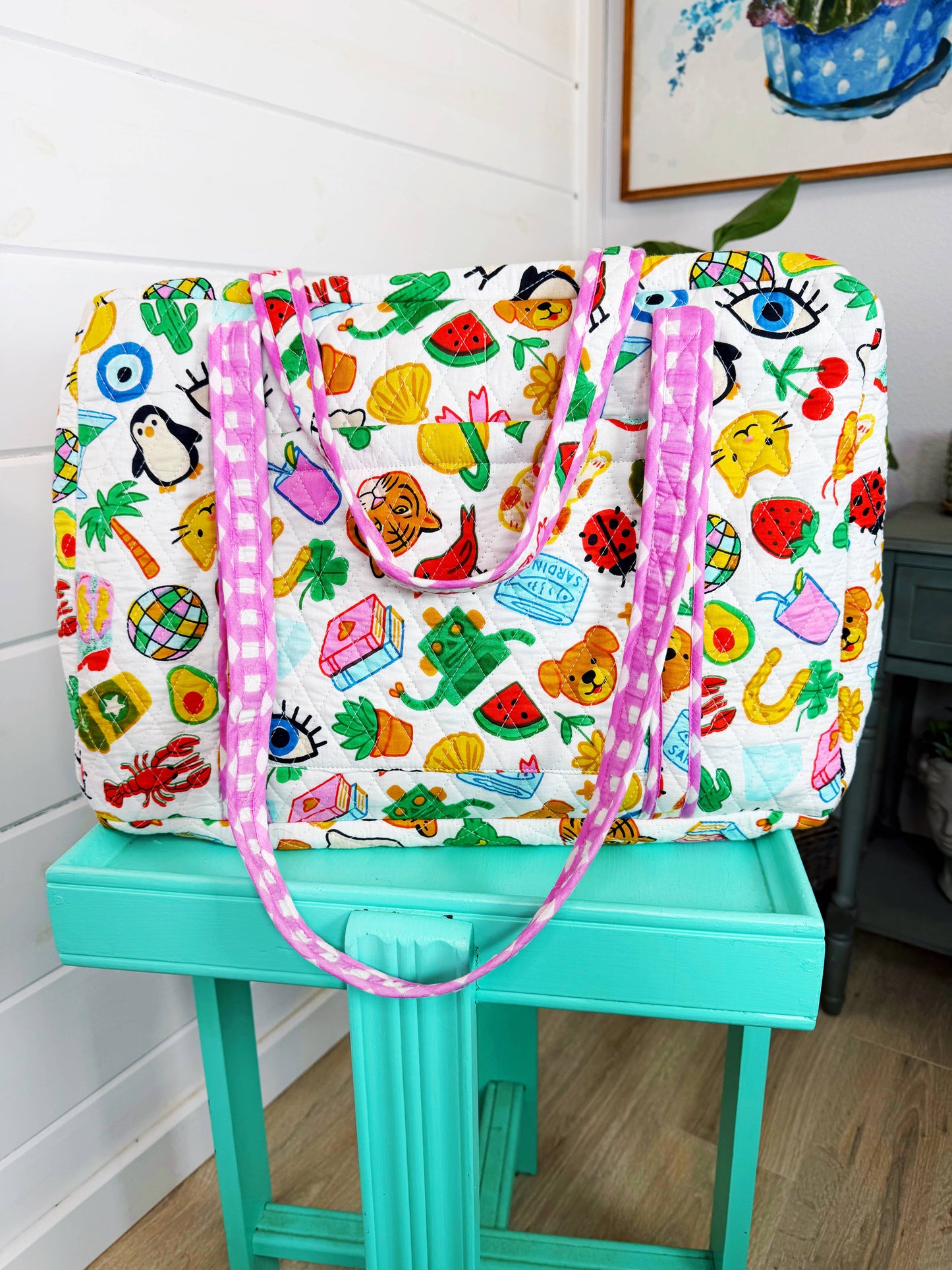 Quilted Weekender Duffle Bag | Lucky Vibes White