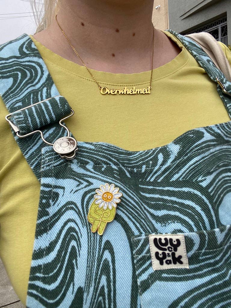 Overwhelmed Nameplate Necklace: Gold