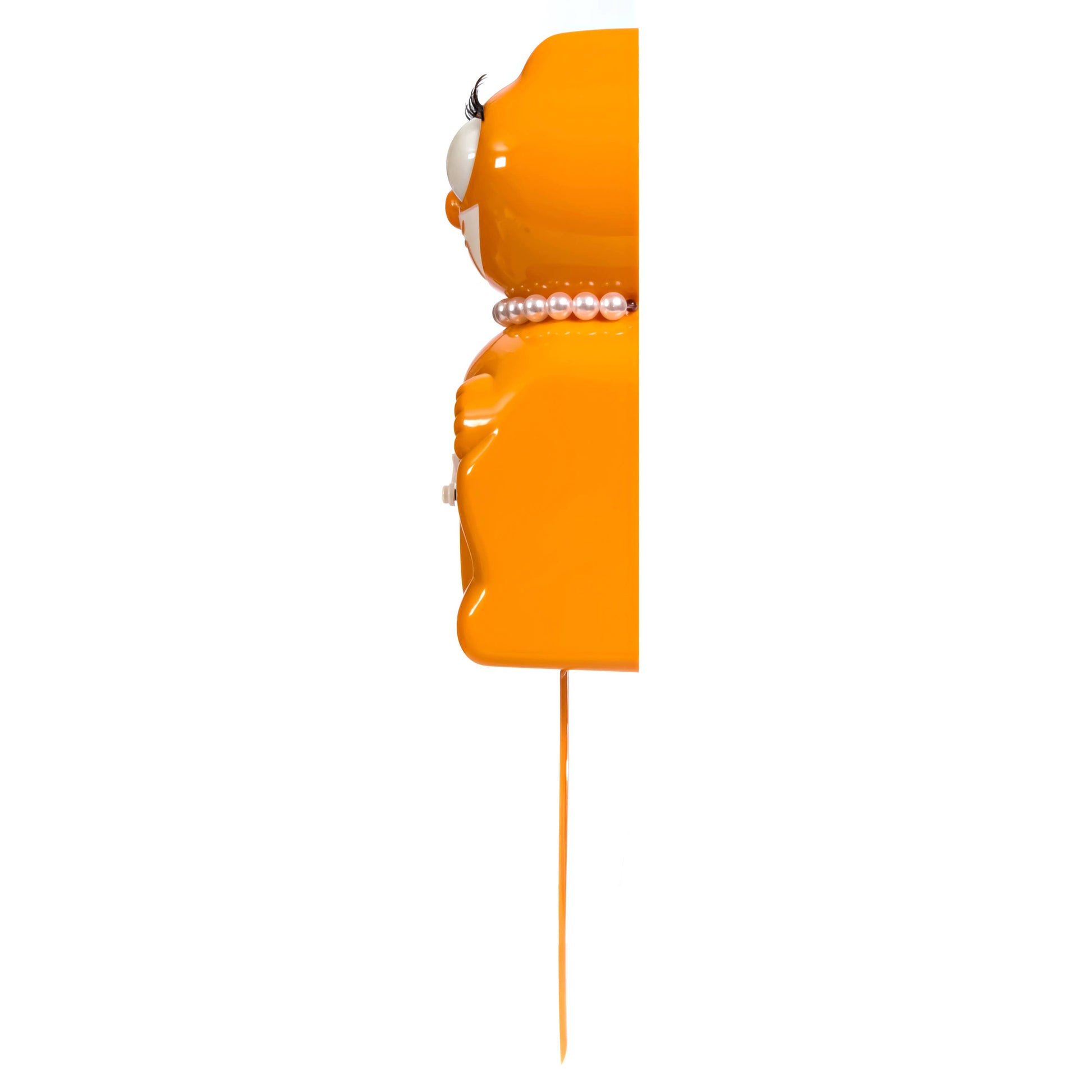 Orange cat clock with pearls on a white background
