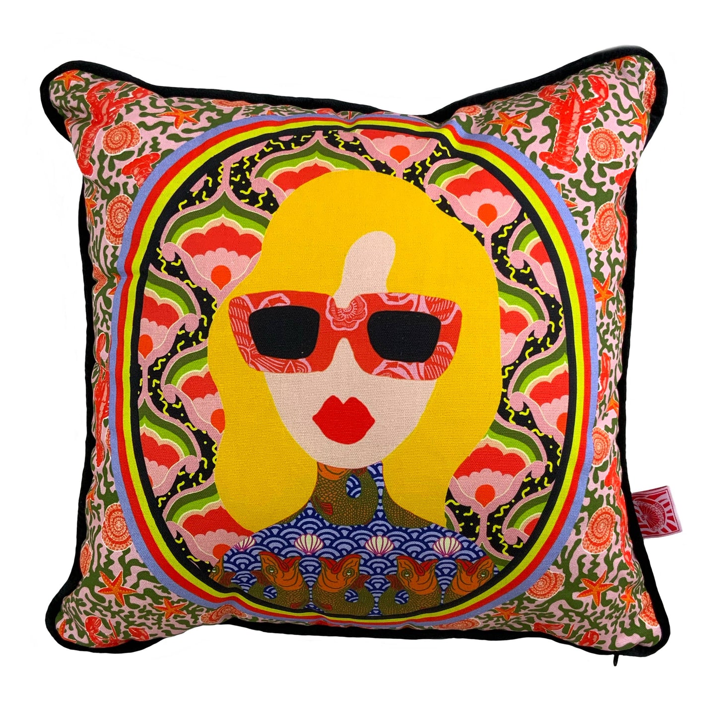 Funky Lady Print Pillow Cover (Yellow Hair)