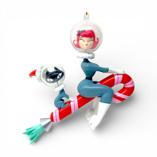 Stella & Orbit Rocket Girl on Candy Cane by Miss Fluff Ornament