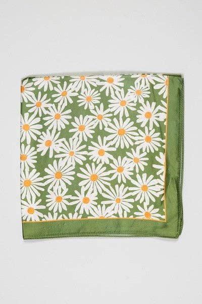 Green Daisy Silky Scarf
