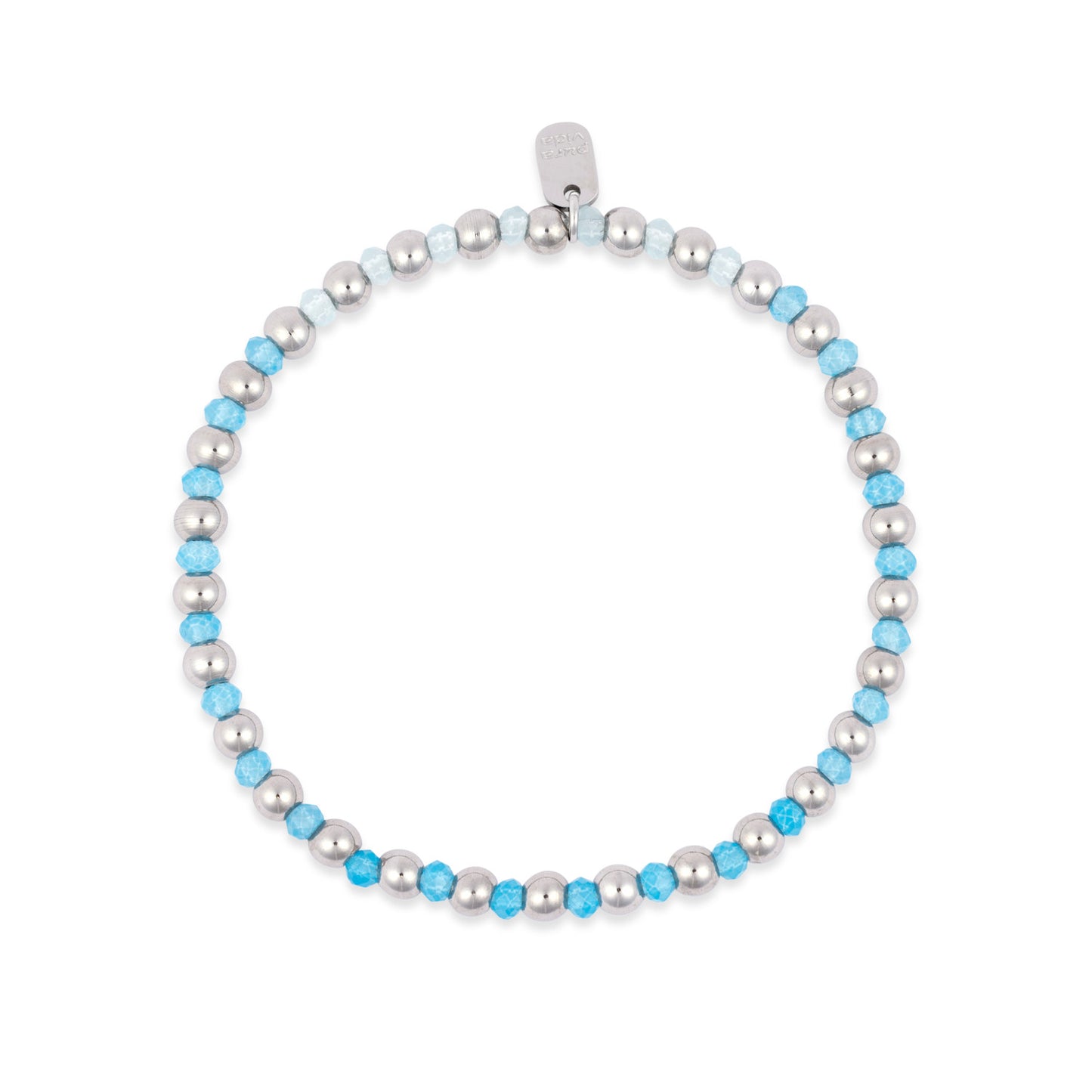 Ball Bead & Stone Stretch Bracelet in Silver