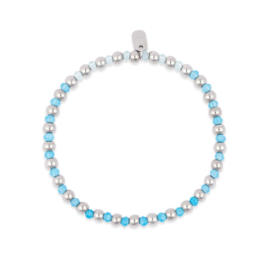 Ball Bead & Stone Stretch Bracelet in Silver