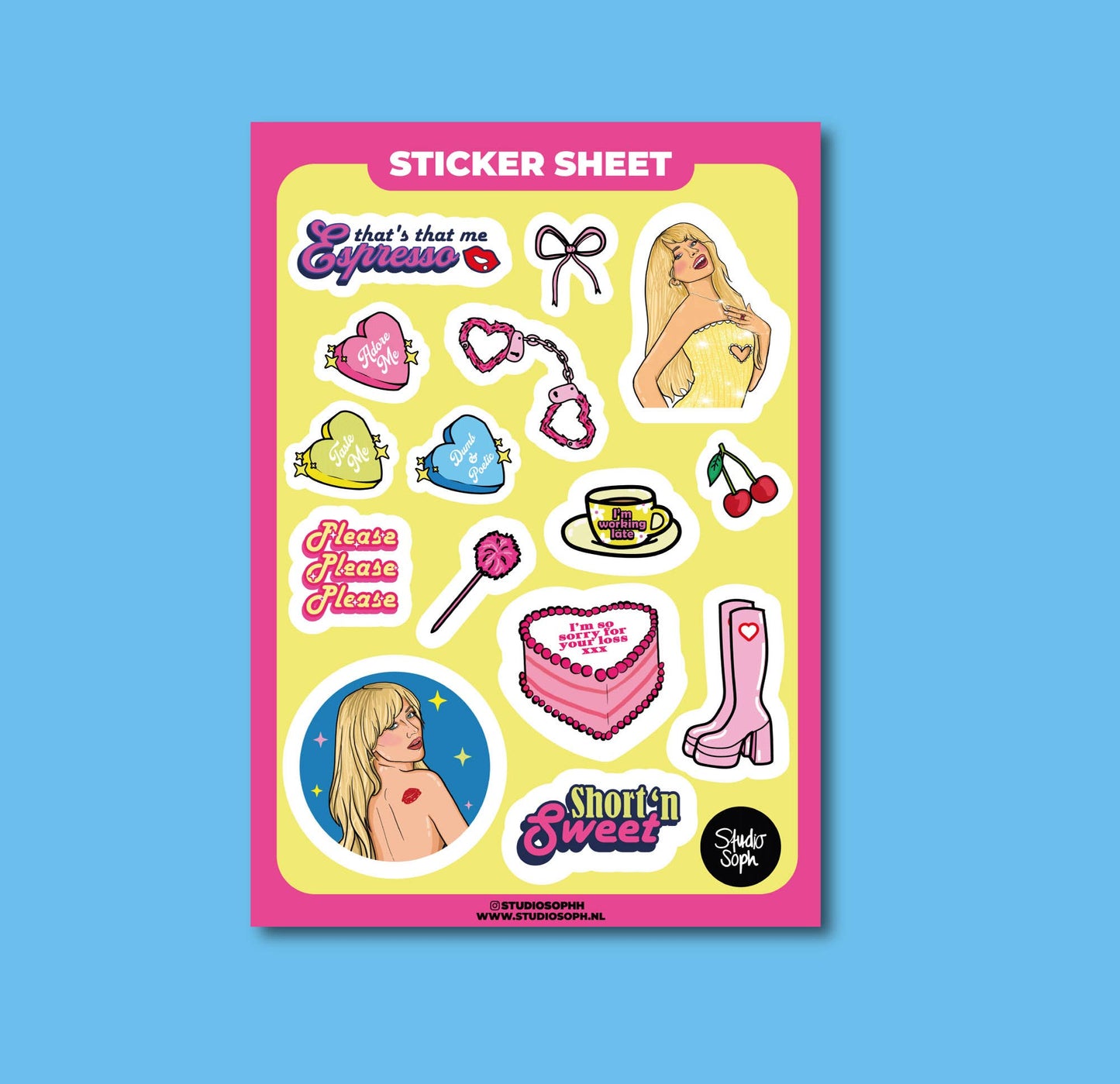 Pop Girl Pink Yellow Sticker Sheet