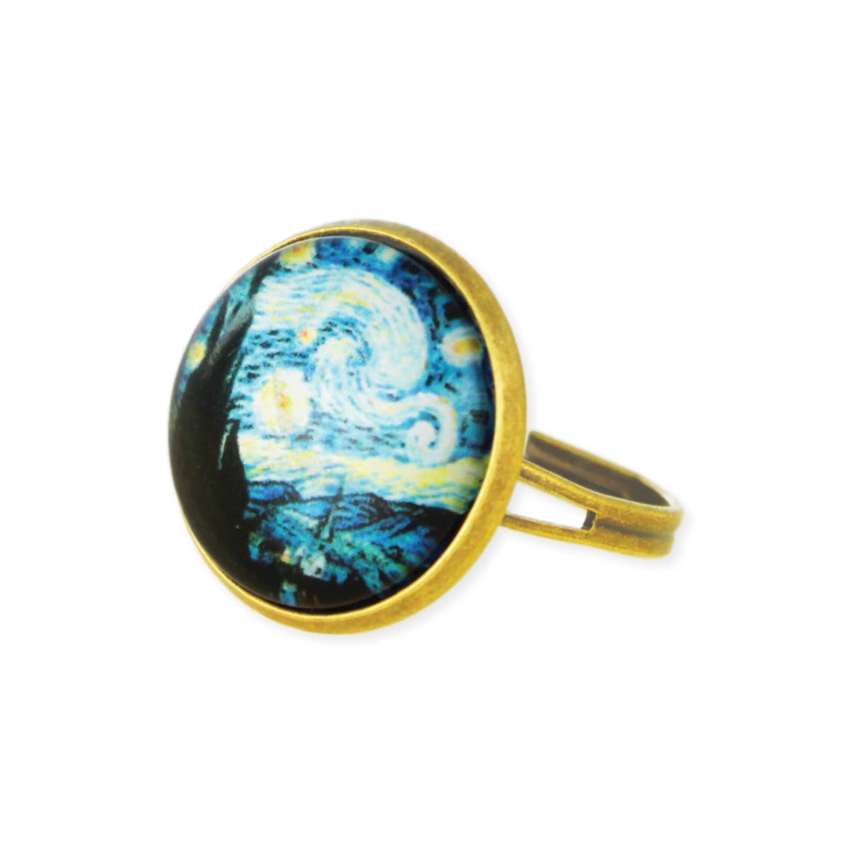 Ring with 'Starry Night' design on a white background