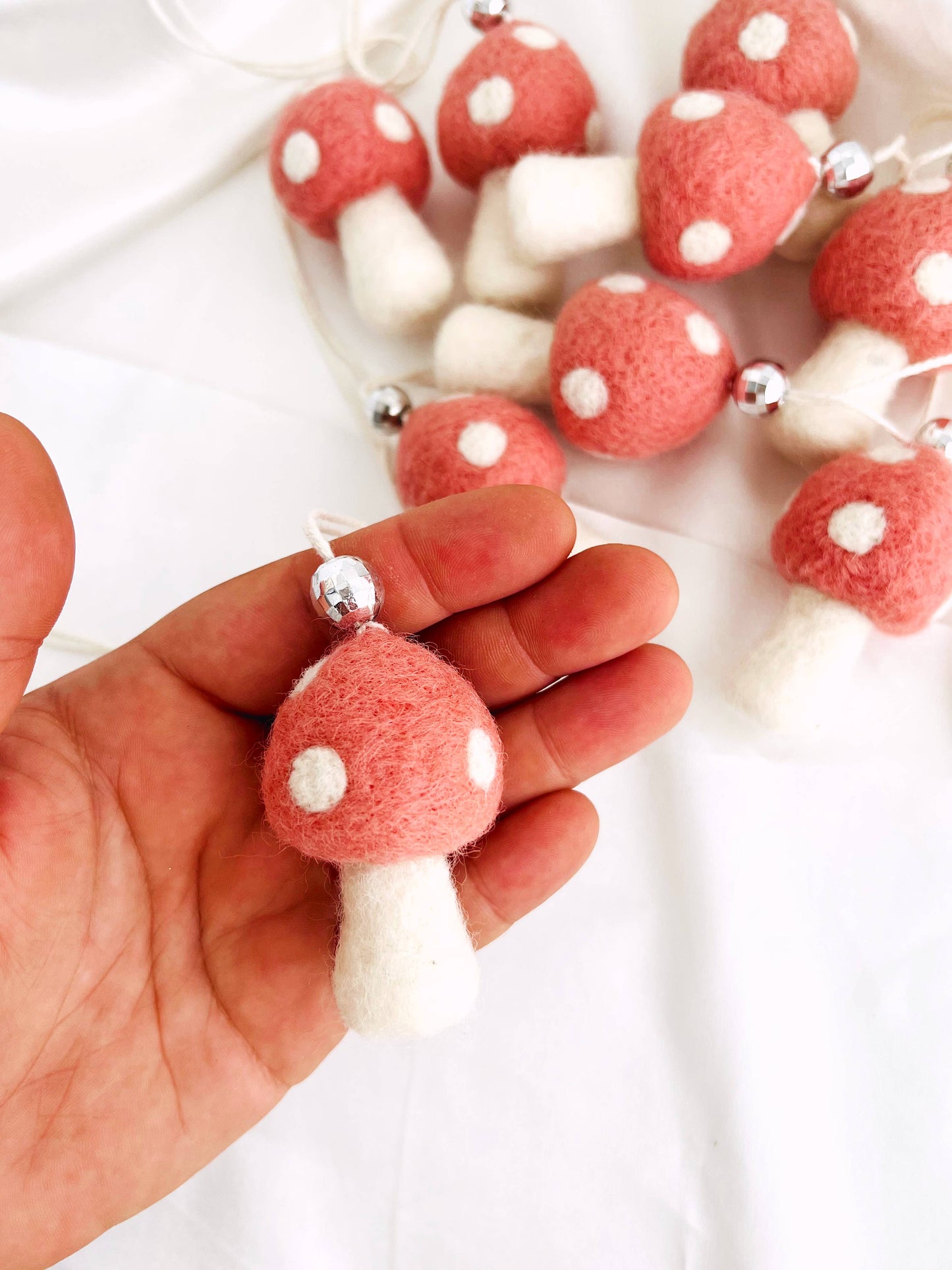 Felt Mushroom Car Mirror Hanger Red