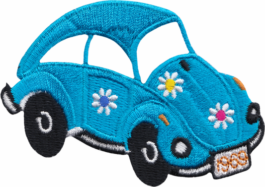 Blue Hippy 1960s Bug With Flowers Patch