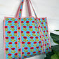 Quilted Tote Bag | Blue Floral Bag | Large Shopping Tote Bag