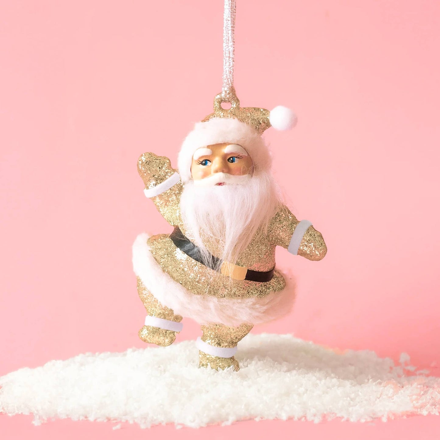 Retro Glitter Dancing Santa Ornament