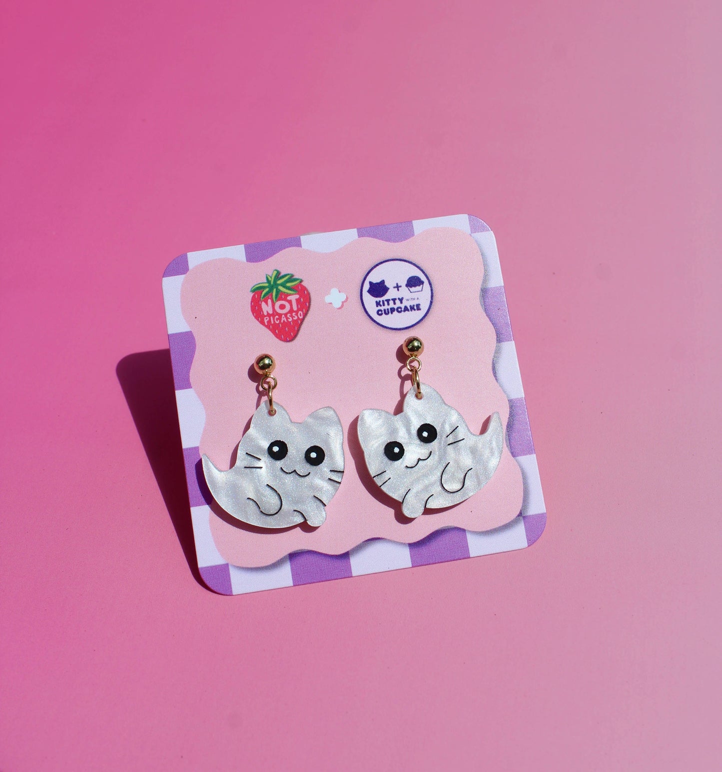 Ghost Kitty Acrylic Earrings